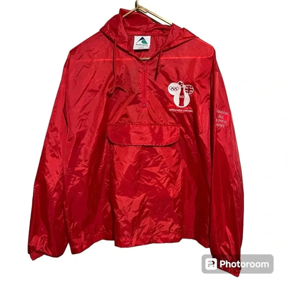 2012 London Olympics NWT Coca Cola Sz L Jacket 1/4 Zip Windbreaker Red Packable - Picture 1 of 8